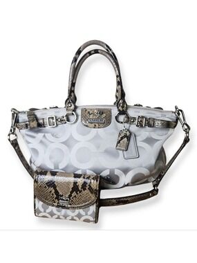 Coach Madison Op Art Sateen Sophia Handbag Grey Python & Matching Wallet
